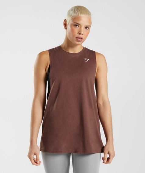 Women's Gymshark Training Drop Arm Tanks Dark Brown | NZ 3QJUPT